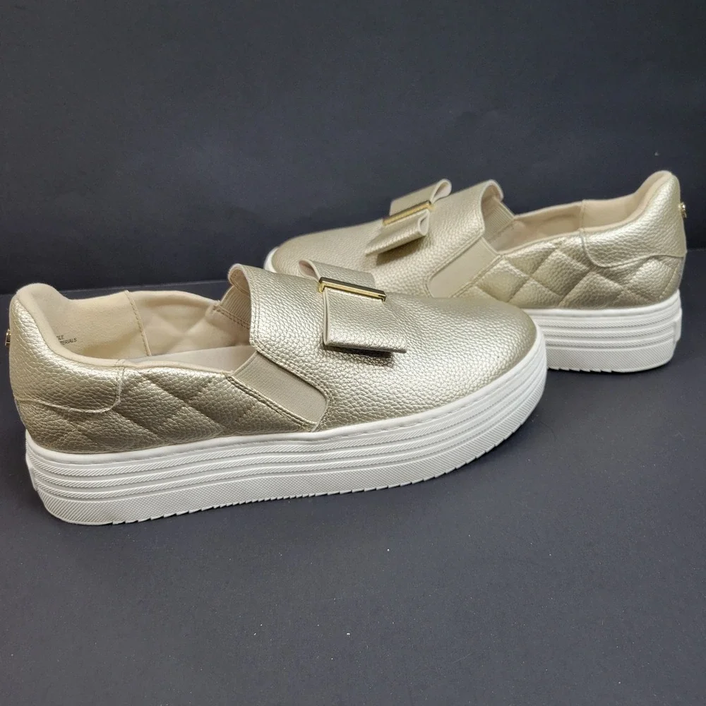 Joy Metallic Gold Platform Slip On Sneakers Women's Casual Shoes 10M‎